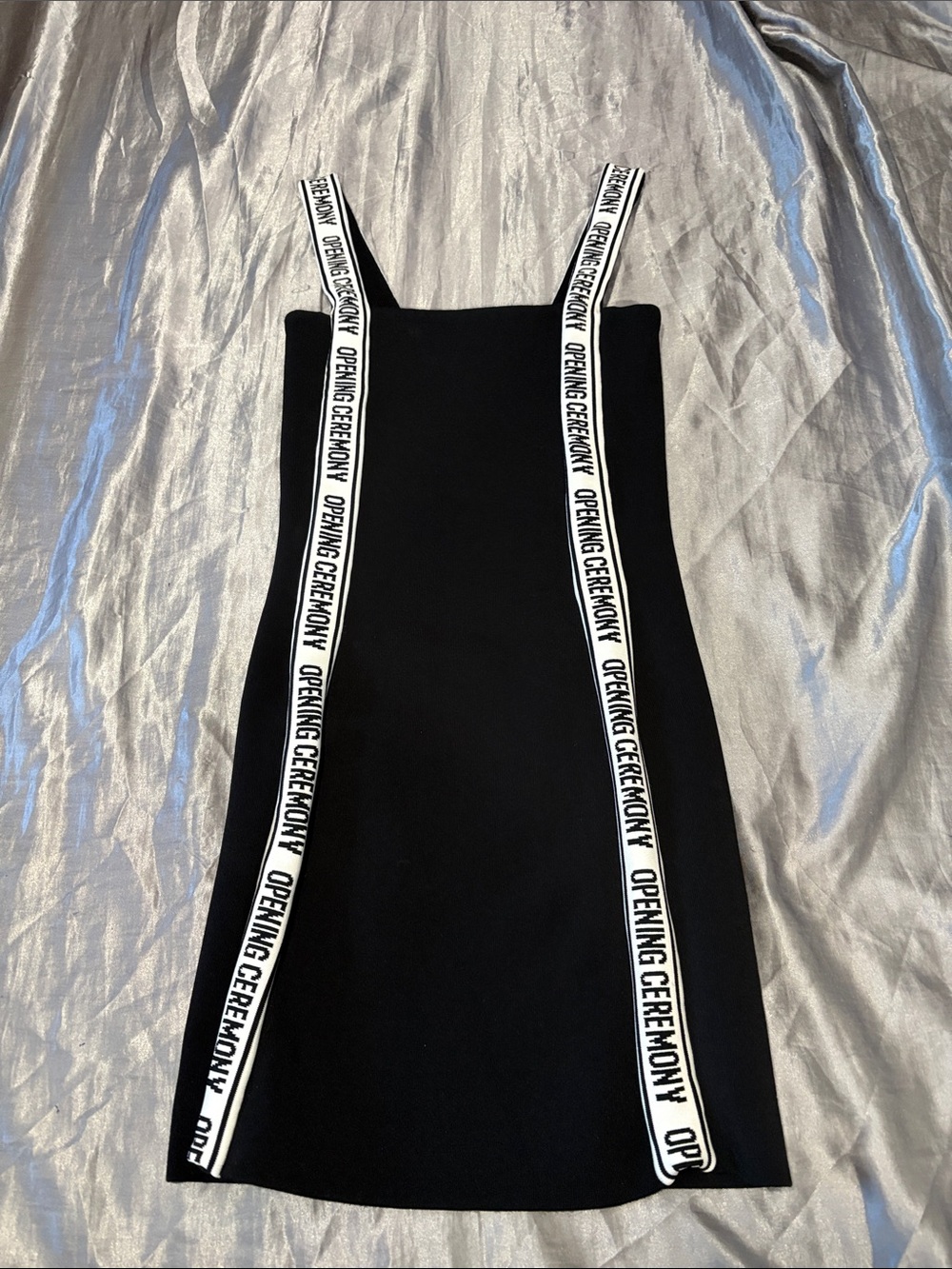 Opening Ceremony Black Slip Dress with White Logo Straps